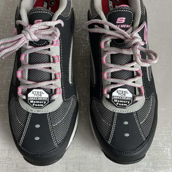 Skechers Women's Steel Toe Work Sneakers Industrial Safety Shoes 11 Black Pink - Picture 5 of 13